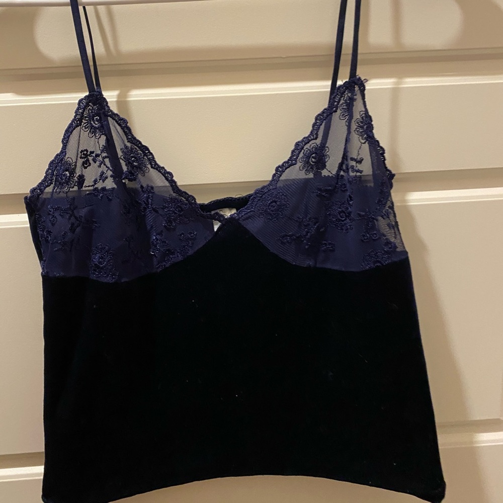 Dark blue velvet and lace top